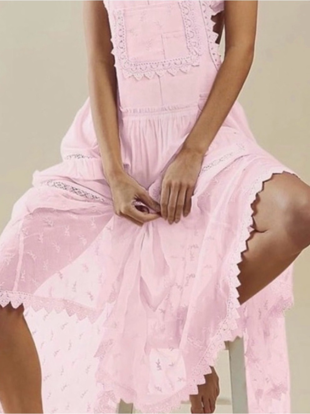 Pink Lace Pinafore Dress | Embroidered Babydoll Apron Style | Cottagecore | Boho